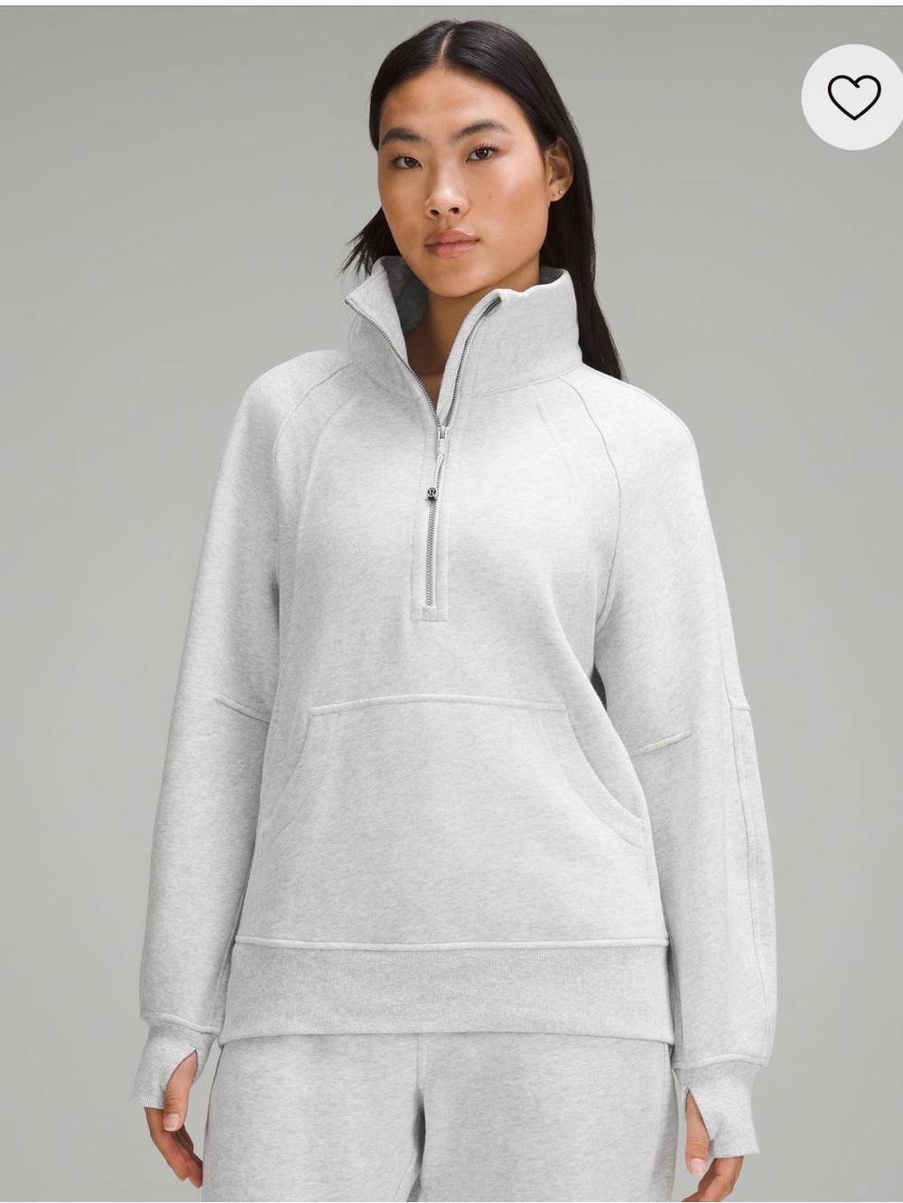 Scuba Oversized Funnel-Neck Half Zip *long Pullover - Heathered Light Gray